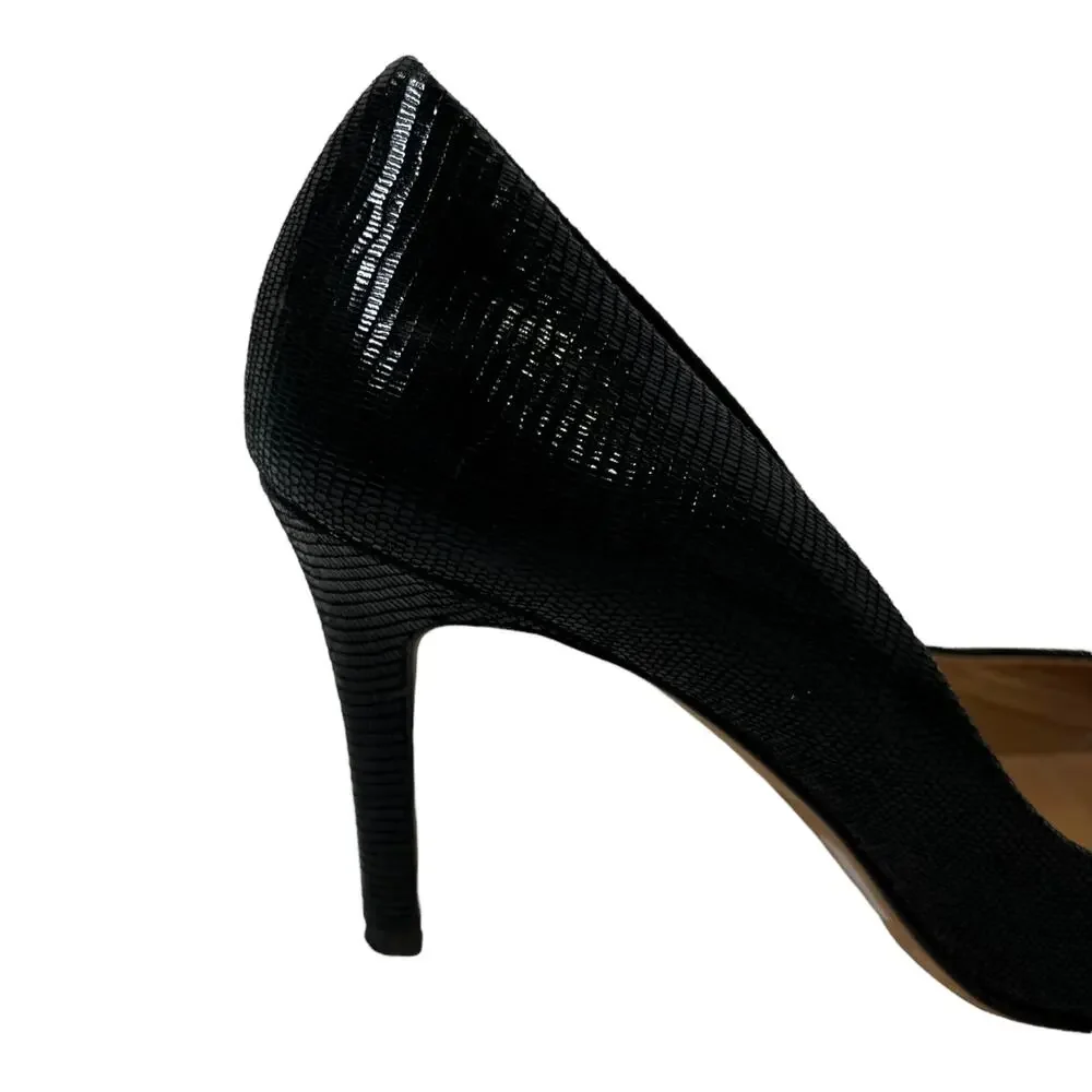 Ann Taylor Black Snakeskin Embossed‎ Leather Round Toe Stiletto Pumps Size 7.5M